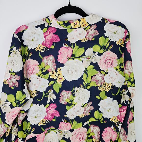Cato Women’s XLP Floral Button Up Blouse Asymmetrical Hem Long Sleeve Career Top - Picture 5 of 13